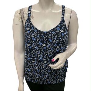 Hamilton Black Floral Scoop Neck Camisole with Blue Flowers Size L